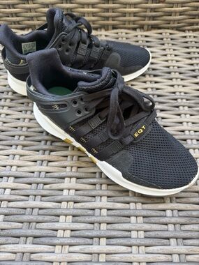 adidas EQT Black Mesh Sneakers with White Sole and Yellow Accents